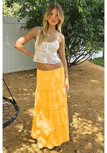 Madmext Sarı Basic Pileli Kadın Uzun Etek-sarı Sarı