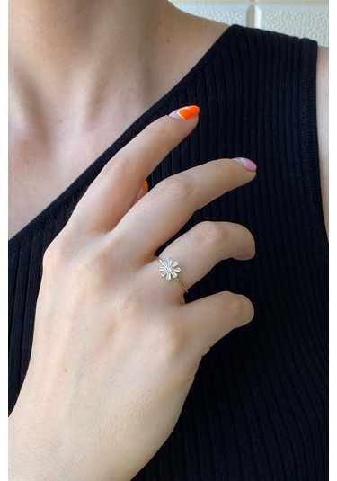 Zümrüt Sarraf 14 Ayar Yeşil Altın Kadın Minimal Taşlı Papatya Yüz 553891797