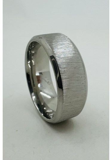 Takı Dükkanı Kişiye Özel İsim Yazılı Köşeli 8mm Mat Fırçalanmış Düz Unisex Çelik Yüzük Alyans Cl48y Beyaz