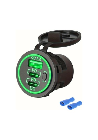 Xuweiwei Yeşil Kablosuz 3 Portlu Hızlı Araç Şarj Cihazı 30w Pd3.0 18w Qc3.0 Usb 12v 24v Araçlar Tekneler Otobüsler Kamyonlar Karavanlar Motosikletler İçin