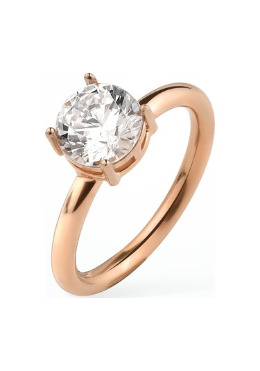 14 Ayar Altın Kaplama Yuvarlak Kesim Tektaş Gümüş Yüzük - Rs00101 Altın