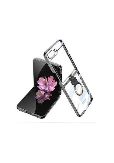 Galaxy Uyumlu Z Flip 6 Kılıf Zore Yüzüklü Kıpta Kapak Siyah