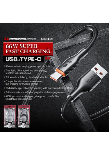 Wk Wdc-91a 66w Usb Tip-c Silikon Veri Kablosu, Uzunluk: 1m Siyah