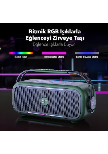 Nowgo C1 100w Taşınabilir Rgb Bluetooth Hoparlör Mikrofonlu Karaoke Parti Speaker Yeşil