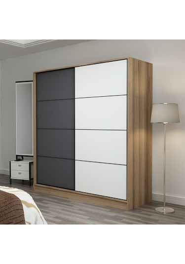 Minar Kale 2 Kapaklı Sürgülü Dolap 180 Cm - Dore/antrasit/beyaz 210cm
