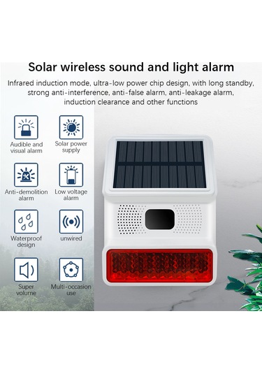 Kangvka Güneş Enerjili 433mhz Kablosuz Sesli Işık Alarmı, Entegre 1000ma Pil, Ip65 Su Geçirmez, Kızılötesi Algılama, 100db Ses, 100m Alım Mesafesi