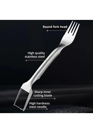 1 Adet Çok Amaçlı Taşınabilir 2ın1 Karpuz Çatal Dilimleme Karpuz Dilimleme Kesici Bıçak Paslanmaz Çelik Mutfak Meyve Kesme Çatal Beyaz