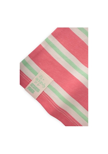 Cigit Çizgili Kız T-shırt 2-10 Yaş Pembe Yeşil Çizgili Pembe Yeşil Çizgili