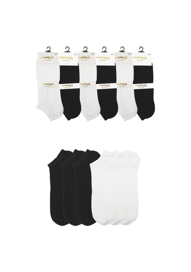 Erkek Siyah-beyaz Patik Pamuklu Pirinç Örgülü Çorap 6'lı Paket 3 Siyah 3 Beyaz Siyah - Beyaz