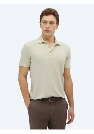 Bej Düz Polo Yaka T-shirt Bej