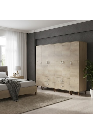 Zerkaconcept Odin 6 Kapaklı Dolap Gardırop Meşe - M1 Meşe