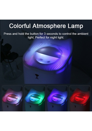 Leezsing Beyaz Usb Nemlendirici 3.3l, Süper Sessiz Çift Sprey, 3 Sprey Modu, Renkli Işık, Akıllı Ateş Koruması