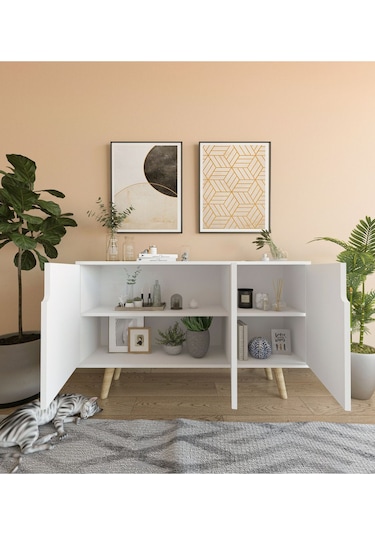 Verona 120 Cm Konsol, Kahve Köşesi, Tv Ünitesi, Çok Amaçlı Ahşap Ayaklı Konsol Beyaz