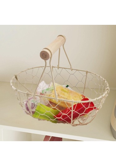 Suntek Tel Yumurta Sepeti Retro Rustik Demir Depolama Çiftlik Beyaz
