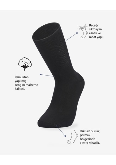 Bolero E58 Tabanı Havlu Dikişsiz Diyabetik Soket Çorap Siyah