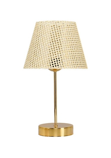 Star Gold Ayaklı Abajur Rattan Hasır Başlık Yatak Odası Salon Masa Lambası 2 Adet Hasır