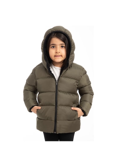 Kız Çocuk Haki Içi Polarlı Kapüşonlu Su Geçirmez Rüzgara Dayanıklı Şişme Kışlık Mont & Kaban Haki
