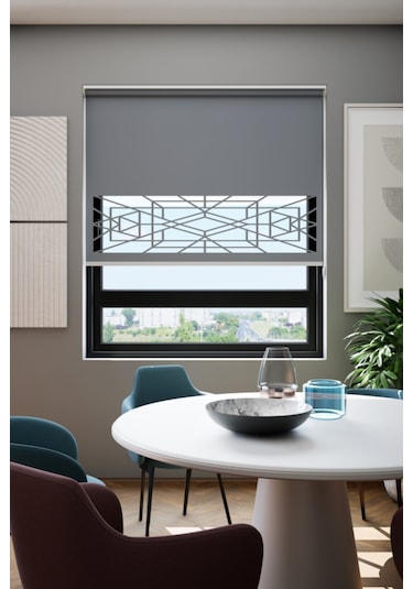 Lazer Kesim Mat Stor Perde, Lazer Kesimli Klasik Serisi, C-9005 Gri Renk Gri