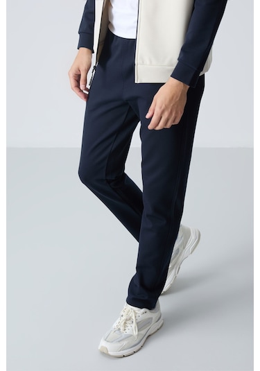 Tommy Life Bej Lacivert Dik Yaka Çift Renk Rahat Form Klasik Paça Erkek Eşofman Takımı - 85113 Bej