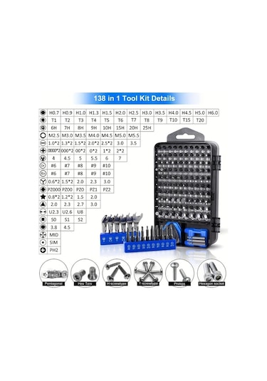 Honeybeeshop Mavi 138'i 1 Dıy Tamir Seti Hassas Tornavida Seti Mini Anahtar Vida Sökücü Telefon Tablet Saat Kamera
