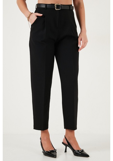 Lela Regular Fit Yüksek Bel Düz Paça Kemerli Bayan Pantolon 68350938 Siyah