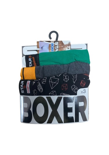 Dodes Star 105 Desenli Jakar Erkek 3'lü Kemer Boxer Desenli