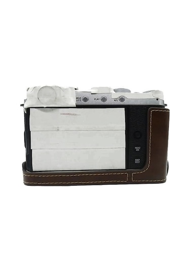 Pazly Fujifilm X-e4 İçin Pu Deri Alt Kasa, Pil Açma Tasarımlı Koruyucu Kapak - Kahve