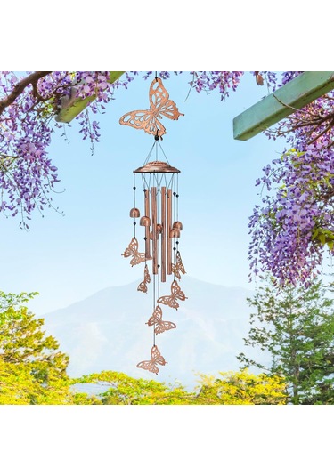 Geeroyoo El Yapımı Kelebekli Rüzgar Çanı - Dışarı/içeri Dekorasyon, Bahçe/ Balkon Aksesuarı, Doğa Melodisiyle Unutulmaz Hediye