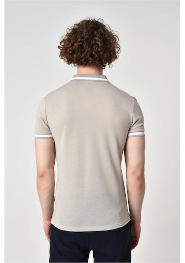 Alexander Gardi Alexandergardı Fermuar Detaylı Polo Yaka T-shirt Barakm Bej - Beyaz