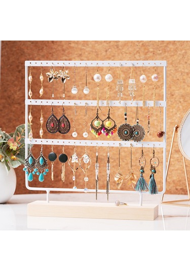 Küpe Organizatör Tutucu 3-katmanlı 72 Delik Küpe Tutucu Beyaz Beyaz