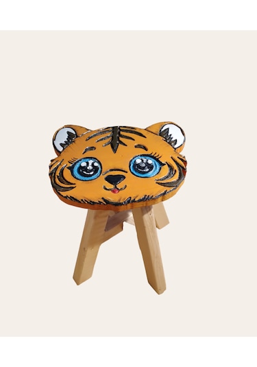 Minik  Aslan El Yapımı Ahşap Çocuk Taburesi