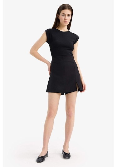 DeFacto Normal Bel Basic Düz Şort Etek C1860AX25SPBK81 Siyah