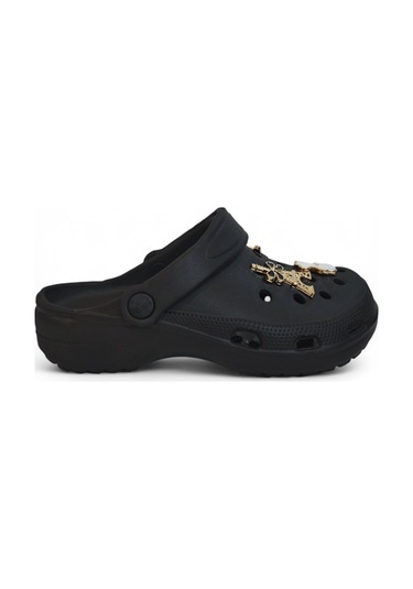 Fiyra 3009 Siyah Crks Taşlı Havuz Plaj Günlük Bayan Terlik Siyah