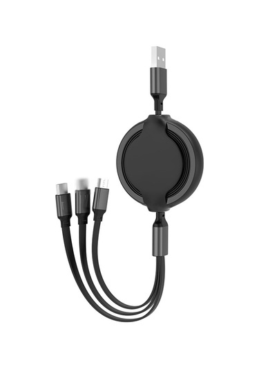 Suofeng Sıcaklığa Dayanıklı Sıvı Silikon 3'ü 1 Arada Universal Telefon Hızlı Şarj Kablosu Usb, Micro Usb, Type-c, 8pin 1 Metre Siyah