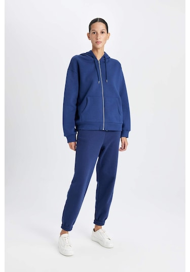 Defacto Beli Paçası Lastikli Bağcıklı Cepli Kalın Jogger Eşofman Altı V2700AZ24WNNV42 Lacivert