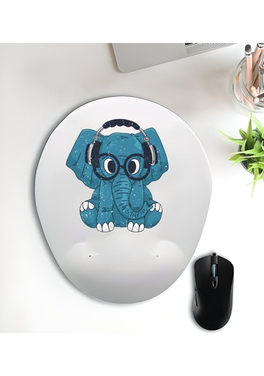Mavi Fil Oval Bilek Destekli Mouse Pad