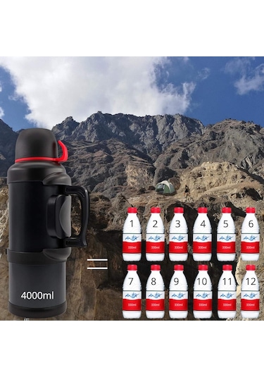 Büyük Paslanmaz Çelik Seyahat Termos Şişesi Kahve Çay Su Çift Duvarlı Vakum Yalıtımlı, 135oz, 36 Saat Sıcak + 48 Saat Soğuk Siyah 1500