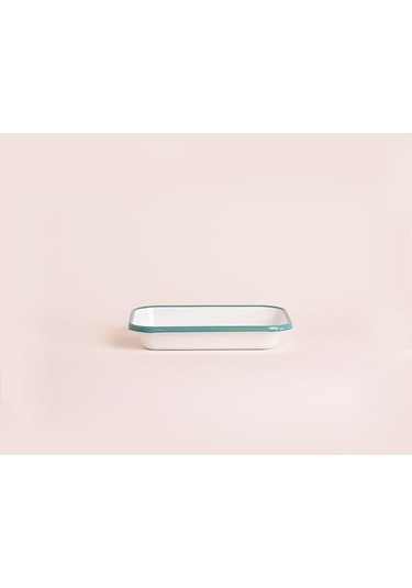 Emaye 22x16cm Meze Tabağı Beyaz - Kordon Turkuaz Mavi