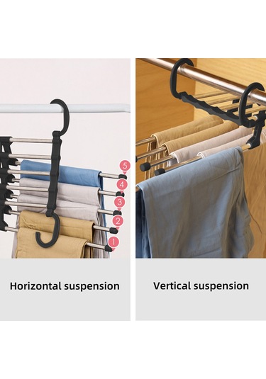 Hangfox Stainless Çelik Kaydırmalı Pantolon Asıcı, 5 Katlı Genişletilebilir, Kayma Engellli, Dolap Taşınması Kolay, Siyah 2 Adet Siyah