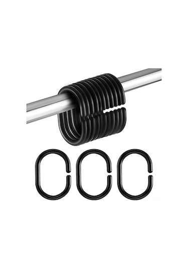 Folinda 24 Adet Silikon Banyo Perde Halkaları - Açık Tip, Hafif Ve Dayanıklı, Kolay Kurulum, 1 İnç Çubuklar İçin, Siyah Siyah