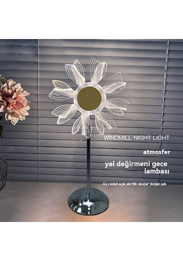 Yaratıcı Ayçiçeği Yatak Odası Atmosferi Masa Lambası-yel Değirmen Gümüş