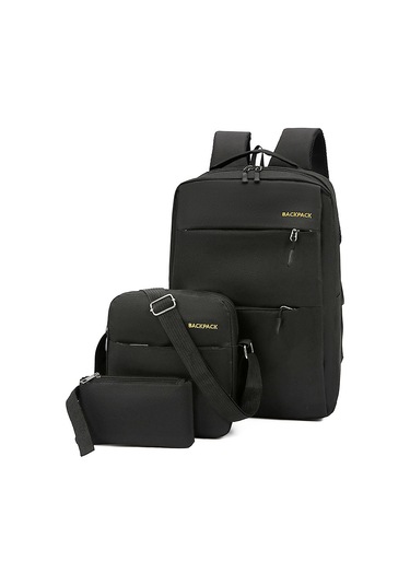 Sırt Çantası Combo Set Laptop Sırt Çantası Suya Siyah 3 Adet Siyah