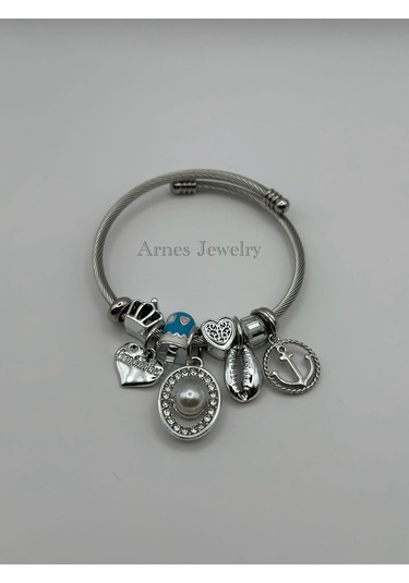 Arnes Jewelry Çelik Silver Incili Bileklik Ar09 Silver
