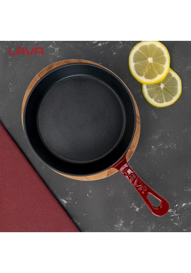 Lava Döküm Yuvarlak Pizza Krep Pankek Tavası Döküm Demir Yekpare Saplı Çap Ø 26cm. Bordo