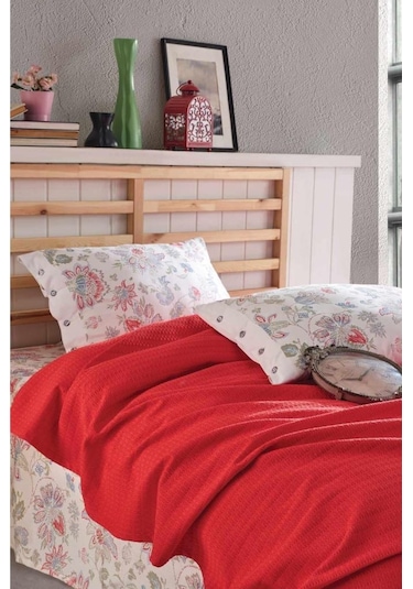 Clasy Butik Çift Kişilik Pike Takımı La Nature Kırmızı