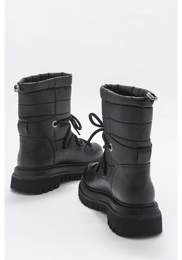 Luvishoes Weld Siyah Cilt Kadın Kar Botu Siyah