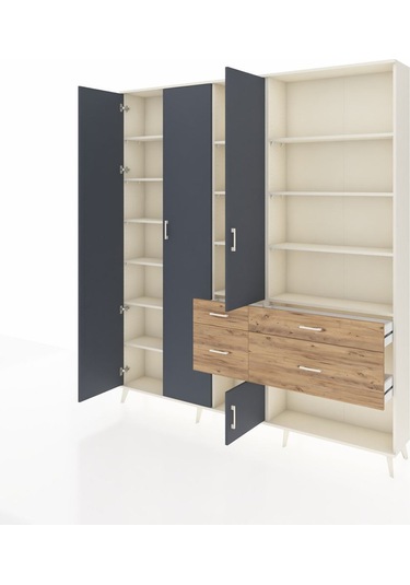 Arges Dolap 14 Raflı 4 Çekmeceli 4 Kapaklı 220x30x243 Aytaşı-antrasit/çam Antrasıt/atlas Çam