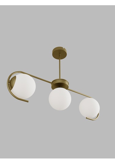 Ayza Modern Eskitme Metal Gövdeli 3 Lü Beyaz Cam Küre Avize