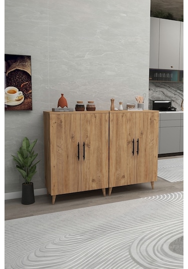 Meta 6 Raflı 4 Kapaklı Çok Amaçlı Xl Dolap Mutfak Banyo Balkon Erzak Killer Dolabı - Çam