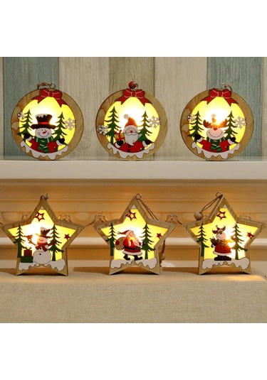 Xindoker Işıklı Ahşap Asortiği: Renkli Yuvarlak/yıldız Desenli Askı 9.6-11cm